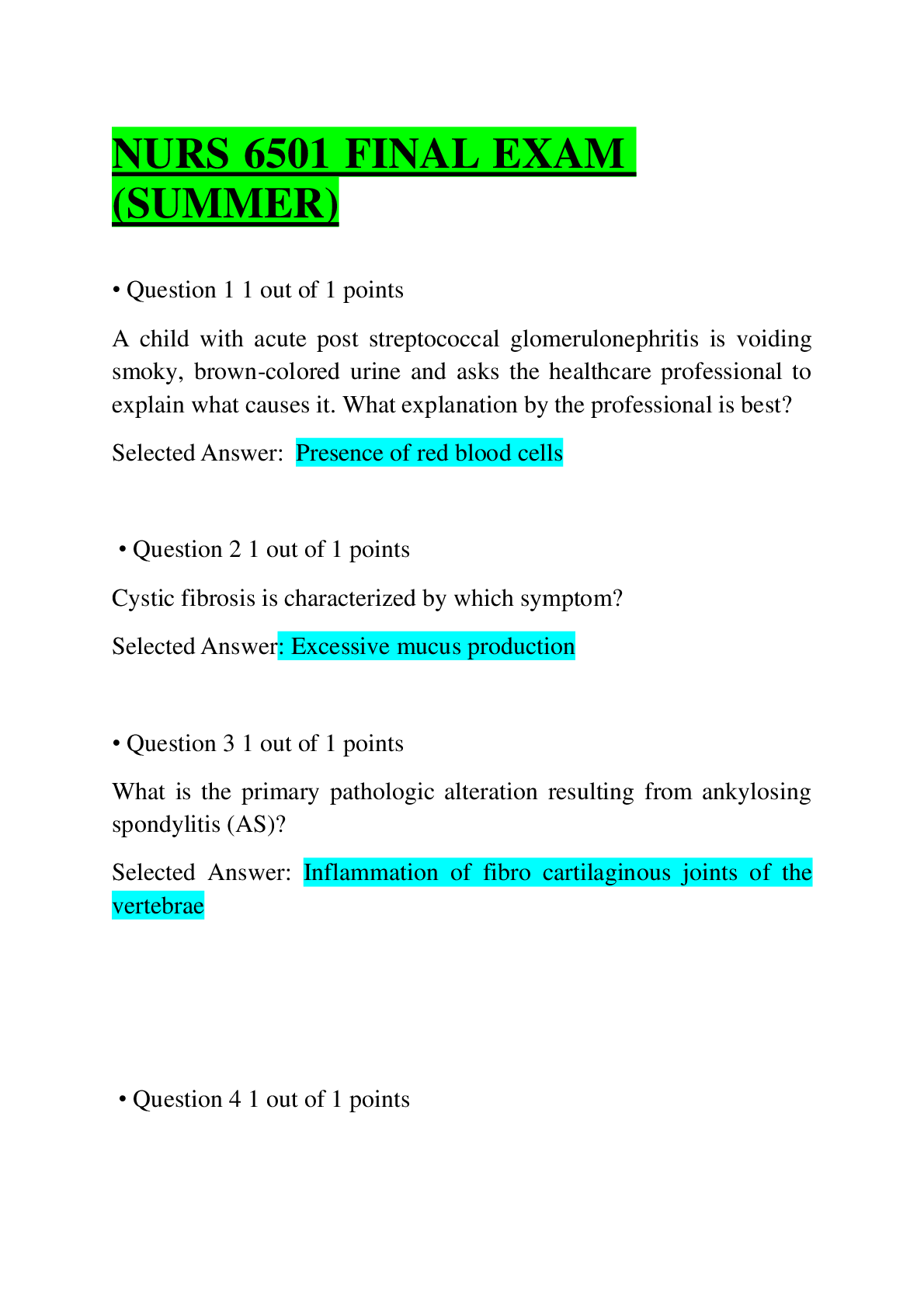 Preview image for WALDEN UNIVERSITY NURS 6501N  FINAL EXAM ( SUMMER) QUESTIONS AND ANSWERS